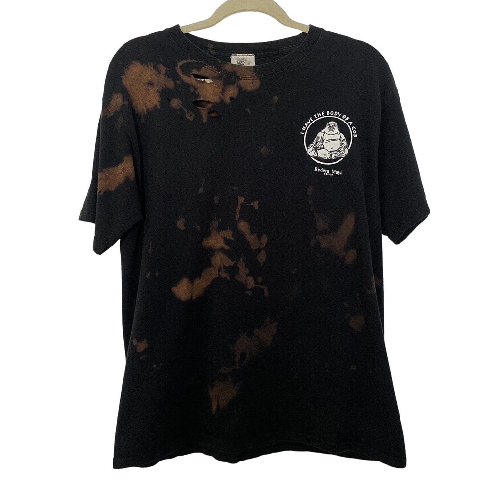 🌵 Buddha I Have The Body of a God Unisex Upcycled Bleached Reworked T-Shirt - M